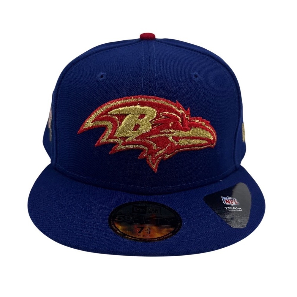 New Era 59FIFTY Baltimore‎ Ravens Hat Blue Gold Red USA Helmet Size 7 3/4 RARE